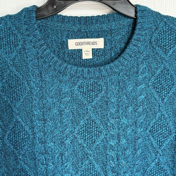 New Cable Knit Jumper Sweater Men’s Size LT Blue Teal Crewneck - Picture 3 of 17